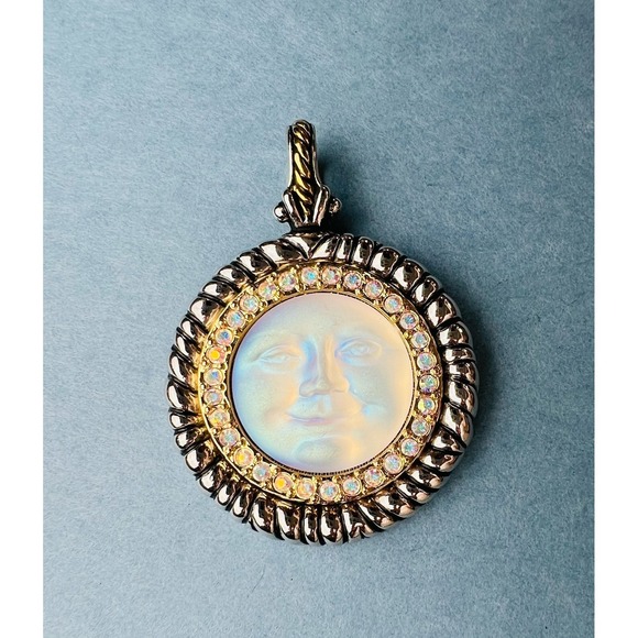 Kirk's Folly Crystal & Gold Tone Smiling Moon face Pendant - Picture 3 of 8